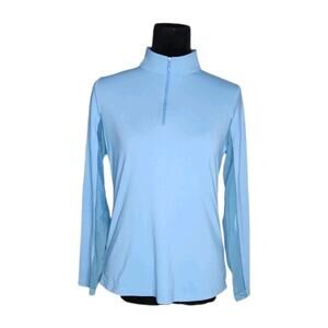 Ibkul Blue Long Sleeve Mock Neck Top Women's Size Small Golf Pickleball Read!
